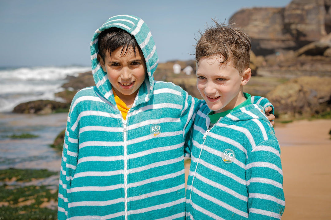 Zippy Aqua Green Kids Hooded Towels | Zippy by Rad Kids | Kids Poncho Towel | Kids Hooded Towels with Zip |