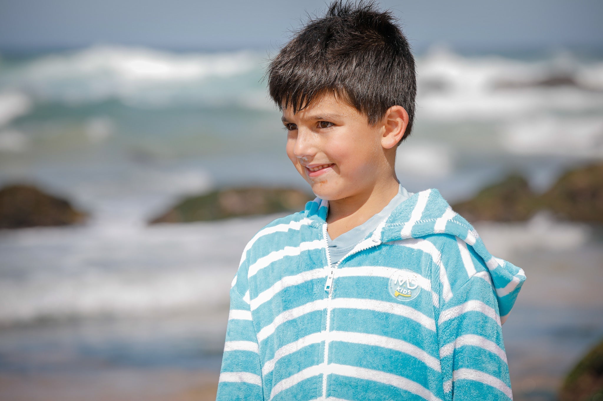 Zippy Ocean Blue Kids Hooded Towels | Zippy by Rad Kids | Kids Poncho Towel | Kids Hooded Towels with Zip |