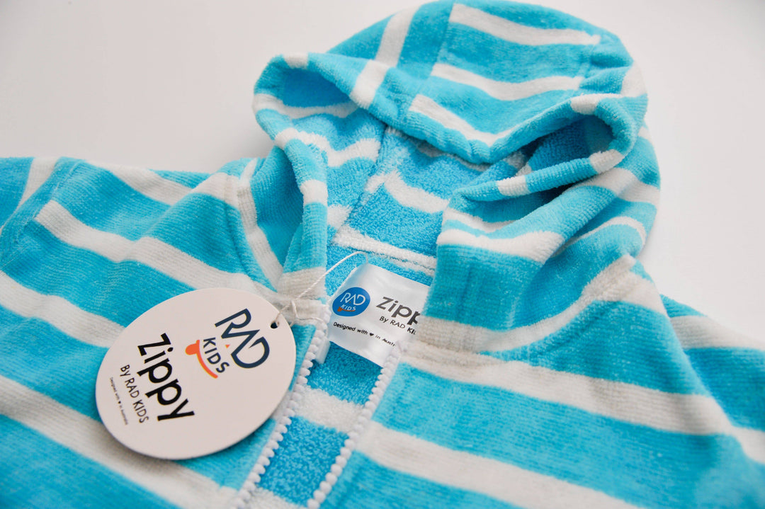 Zippy Ocean Blue Kids Hooded Towels | Zippy by Rad Kids | Kids Poncho Towel | Kids Hooded Towels with Zip |