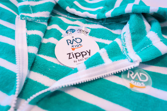Zippy Aqua Green Kids Hooded Towels | Zippy by Rad Kids | Kids Poncho Towel | Kids Hooded Towels with Zip |