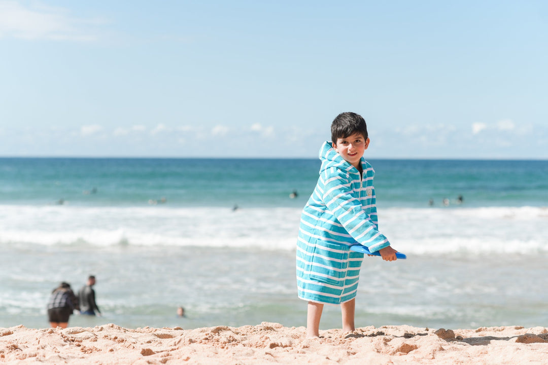 Zippy Ocean Blue Kids Hooded Towels with Zipper